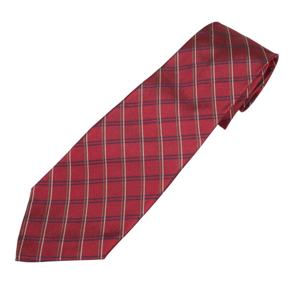 Polo Ralph Lauren Red‎ Tartan Plaid Silk Tie Navy Olive Made by Hand USA Classic